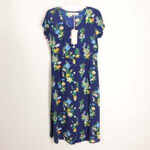 La Cera Shirt Dress Women Small Blue Floral Midi Short Sleeve Drawstring Waist